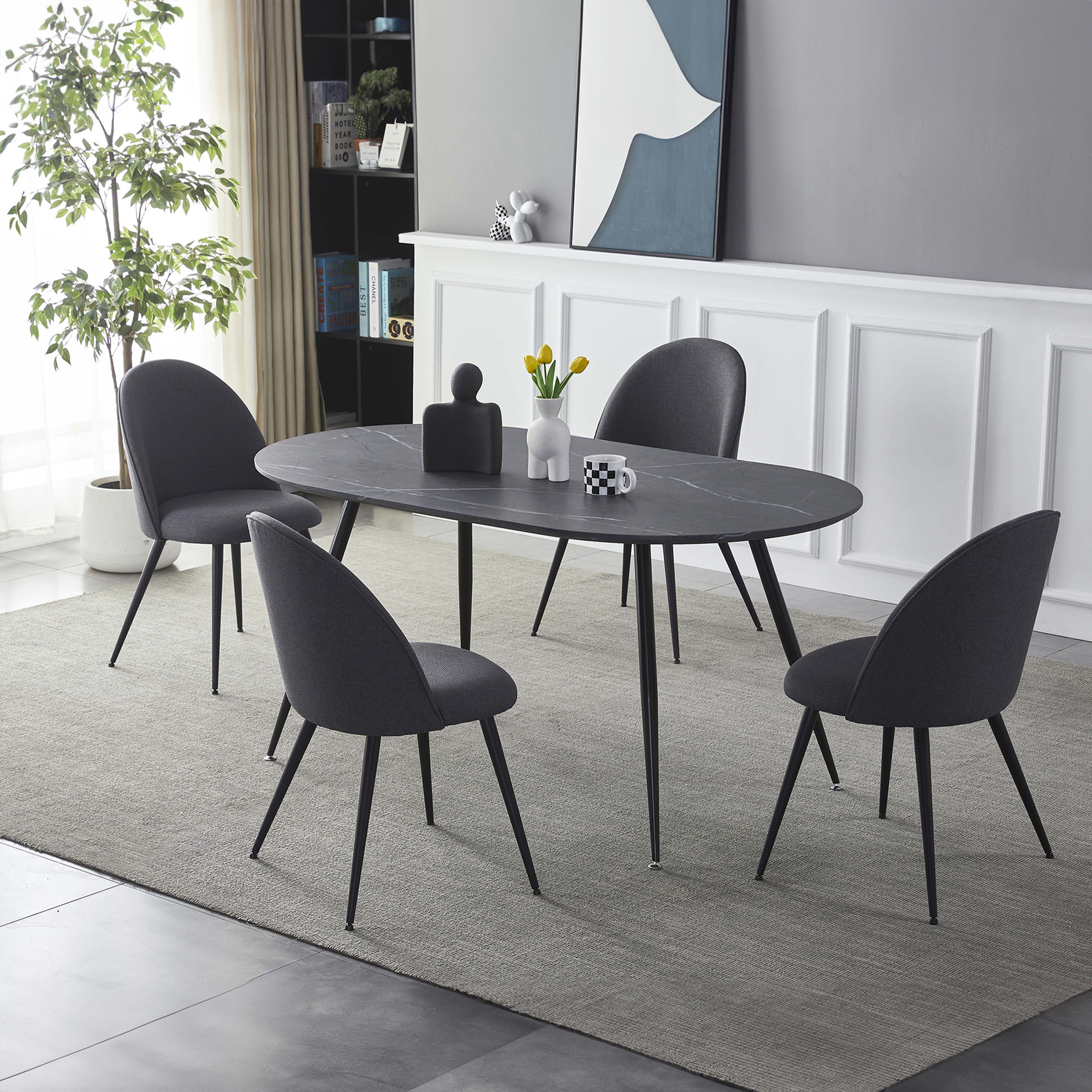 Table à manger design ovale effet marbre gris