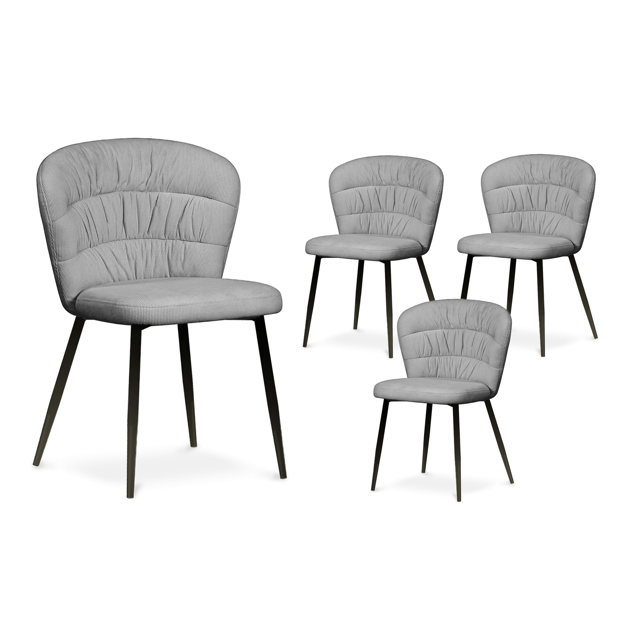 Lot de 4 chaises en velours côtelé gris pieds métal noir