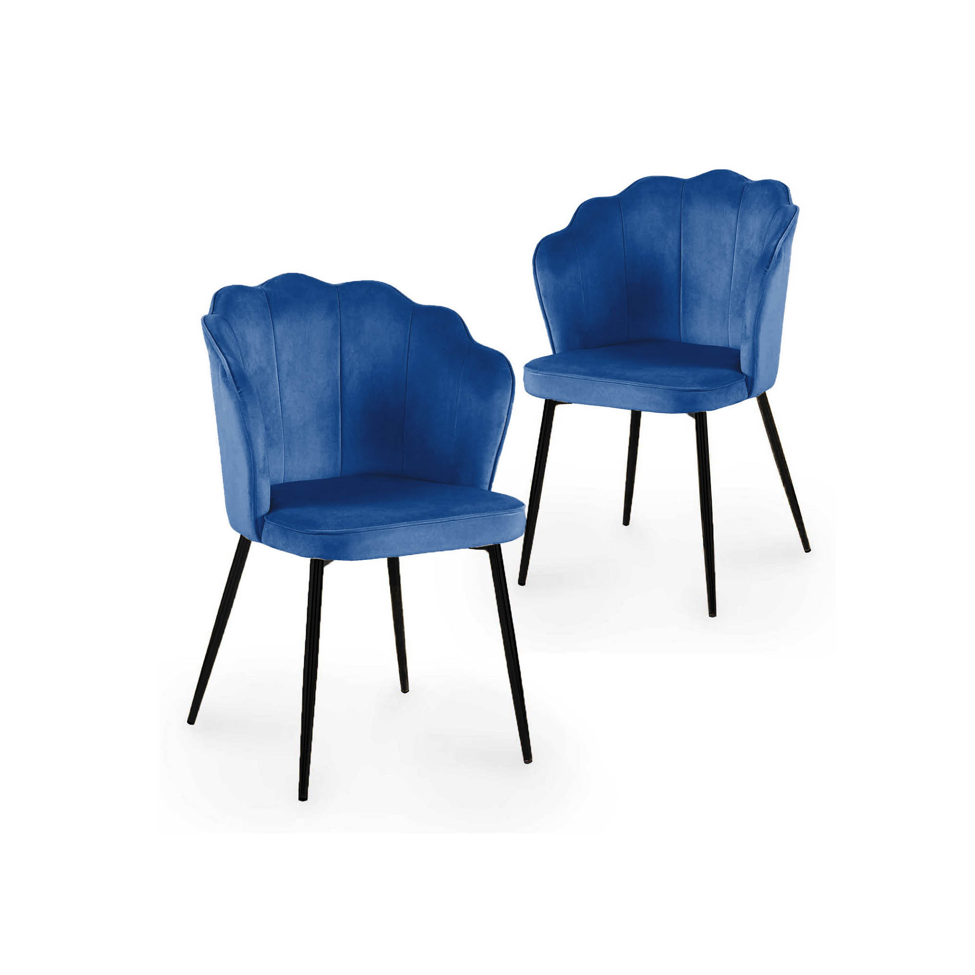 Lot de 2 chaises design en velours bleu pieds noirs