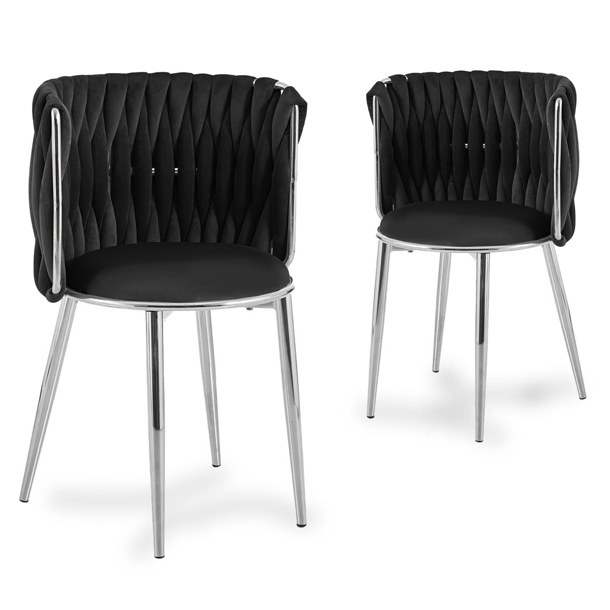 Lot de 2 chaises design en velours noir et pieds argentés