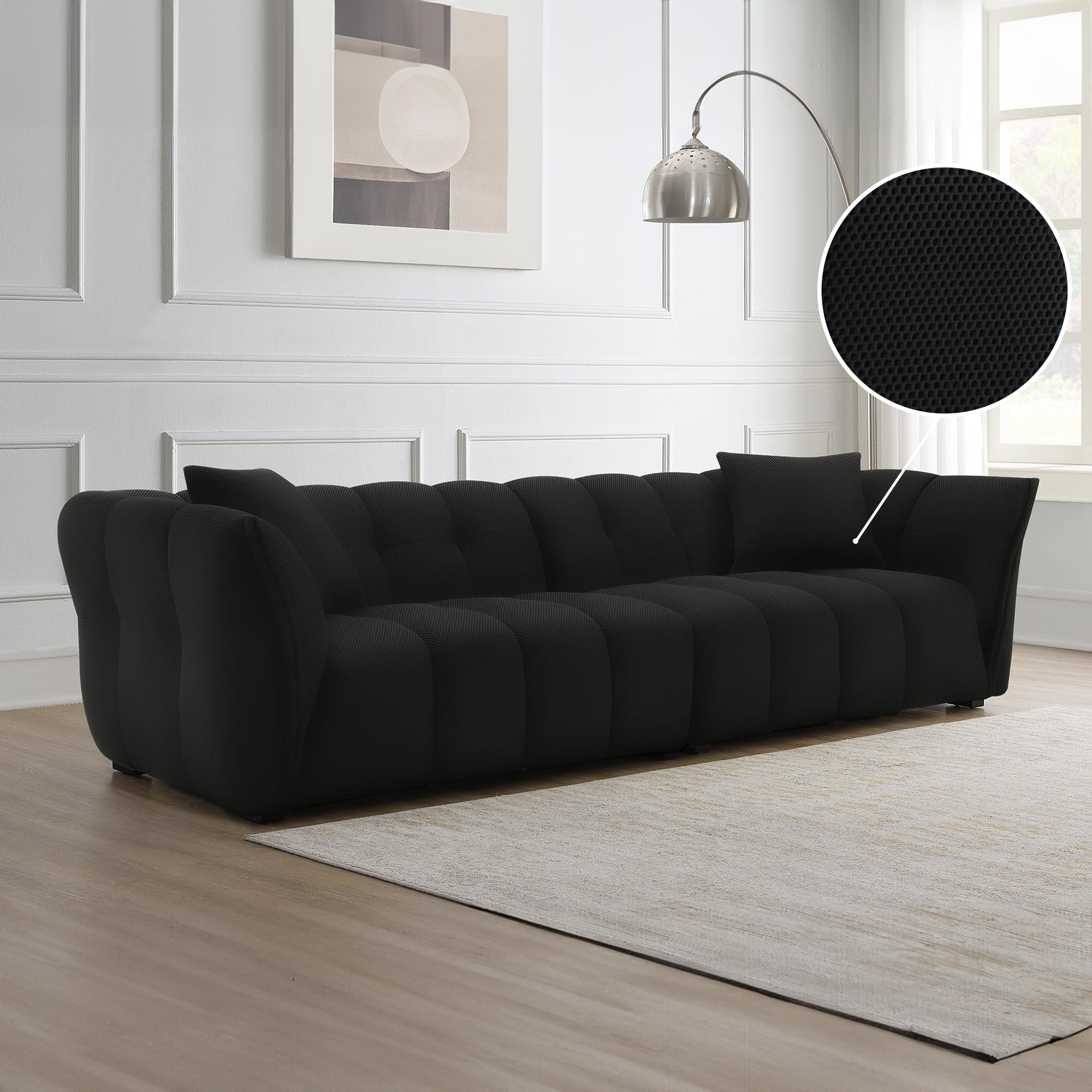 Canapé 4 places en tissu 3D noir
