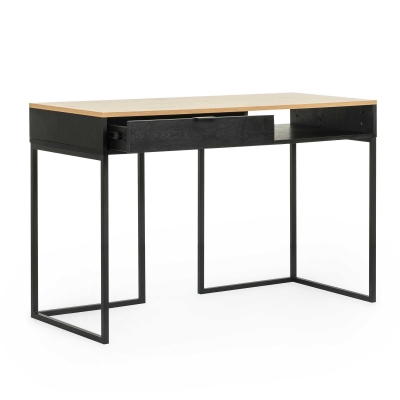 Bureau console industriel avec tiroir en bois et métal