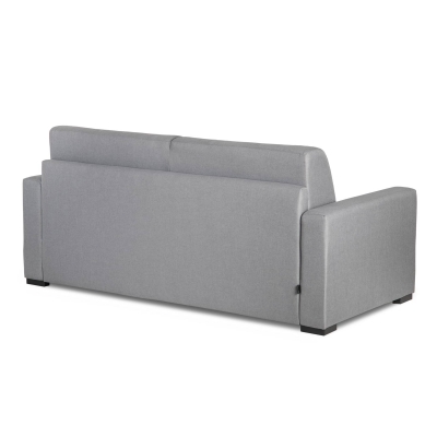 Canapé convertible 3 places en tissu gris clair ouverture express matelas 14 cm