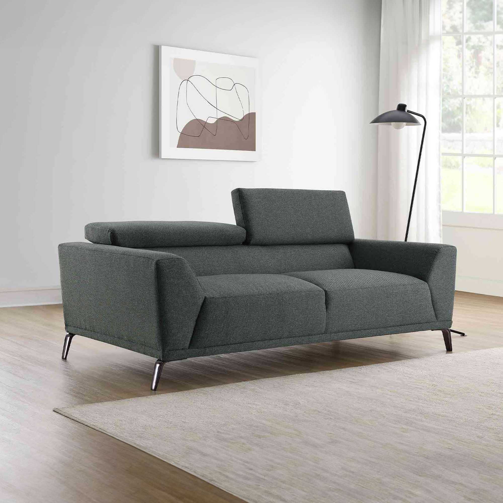 Canapé contemporain 2 places en tissu gris foncé