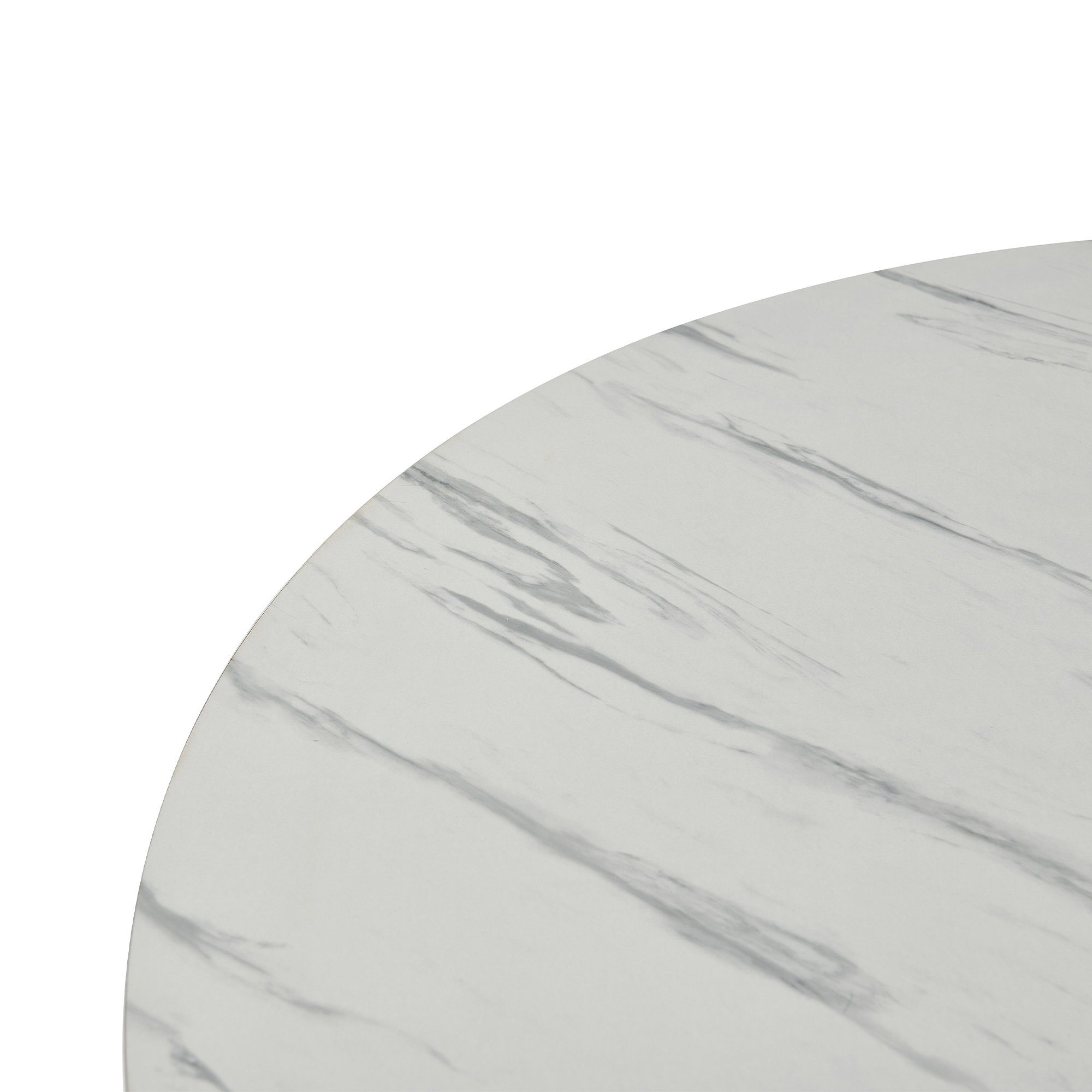Table à manger ronde effet marbre blanc pied central design métal noir
