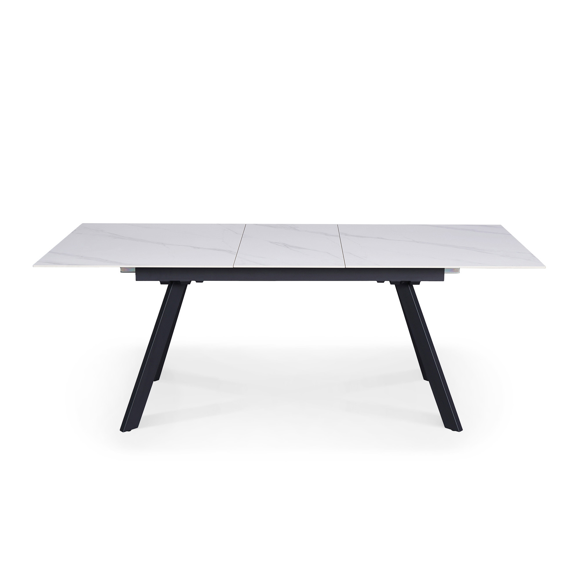 Table à manger rectangulaire extensible en céramique blanc pieds en métal noir
