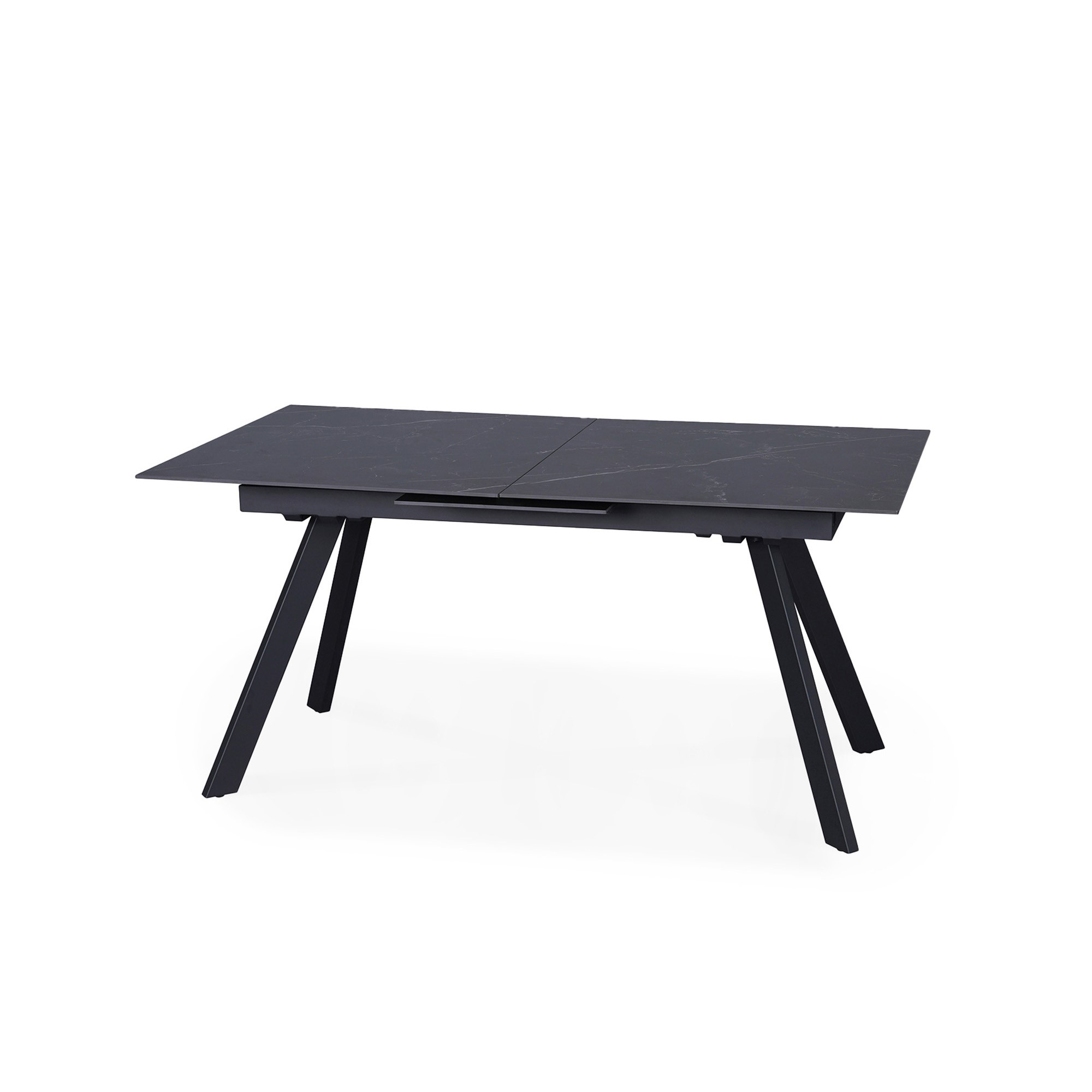 Table à manger rectangulaire extensible en céramique noir pieds en métal noir