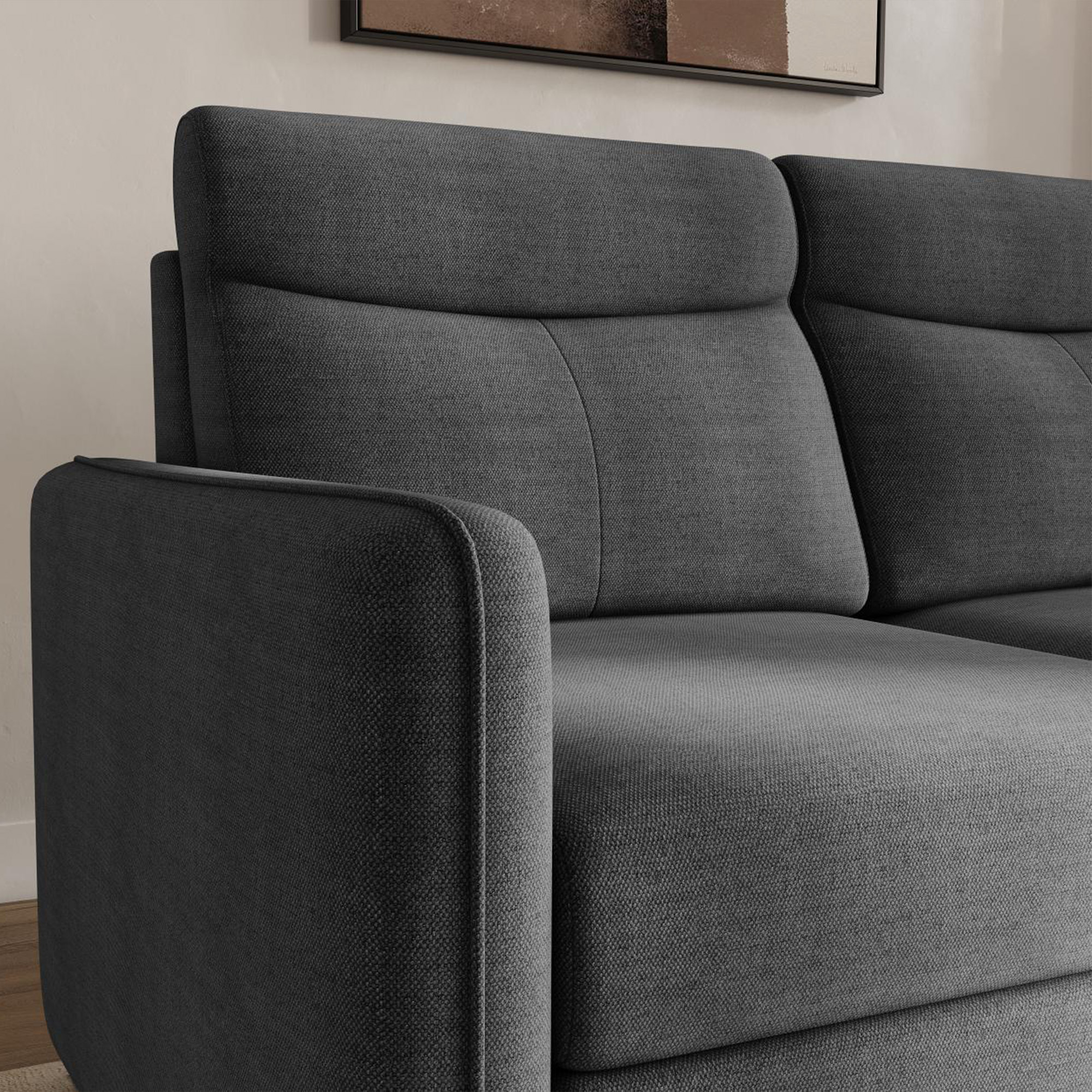 Canapé d'angle réversible avec coffre en tissu gris foncé