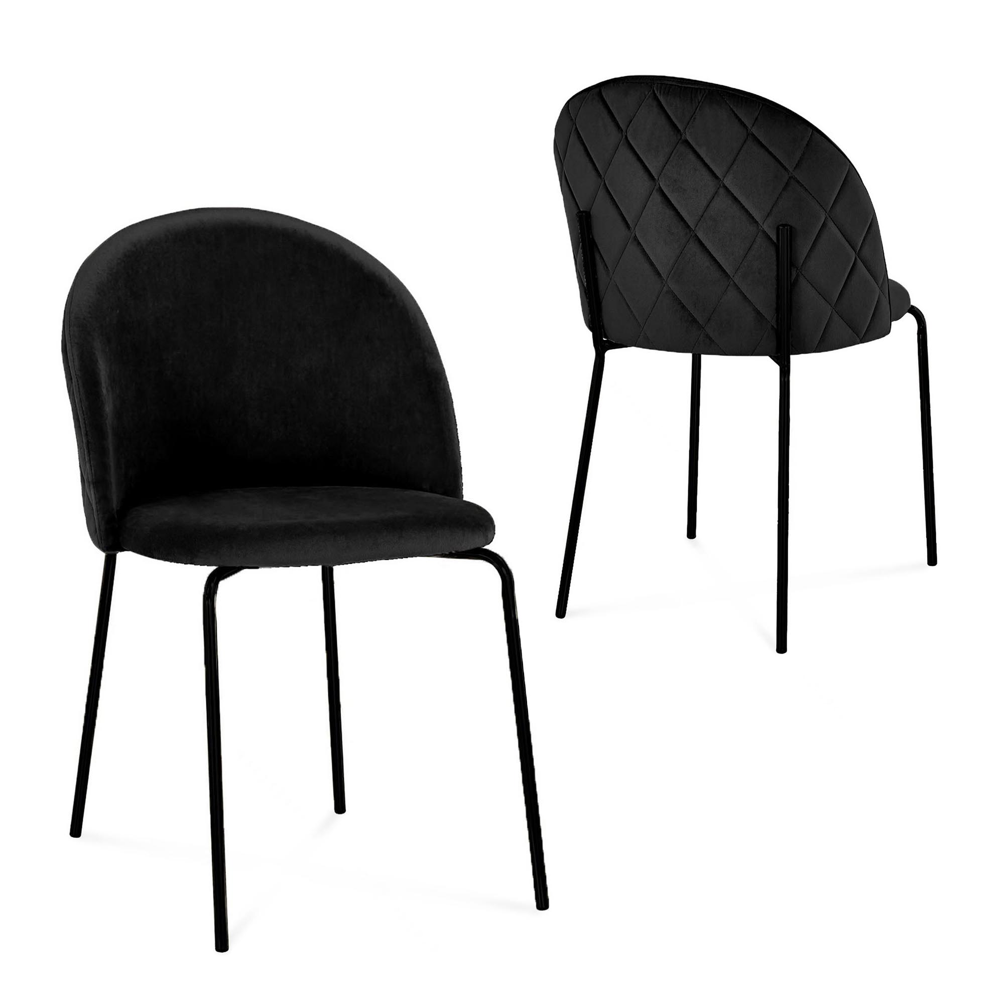 Lot de 2 chaises en velours noir et pieds noirs