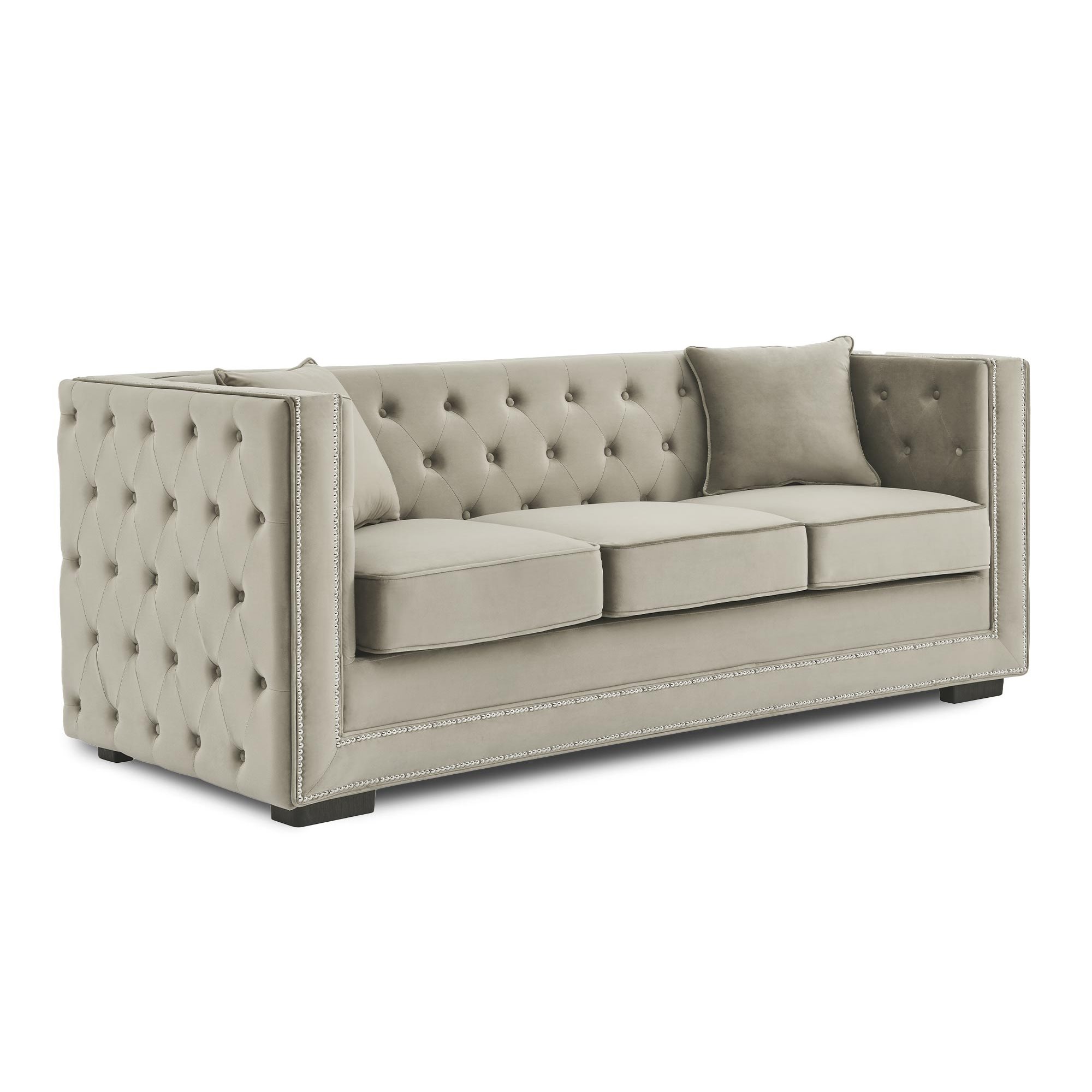 KUBA - Canapé chesterfield 3 places en velours beige