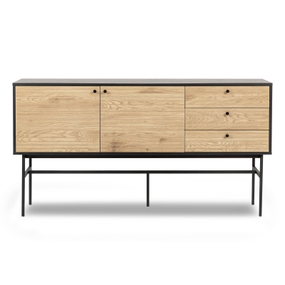 LARRY - Buffet enfilade 3 tiroirs 2 portes en bois et métal noir