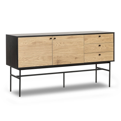 LARRY - Buffet enfilade 3 tiroirs 2 portes en bois et métal noir
