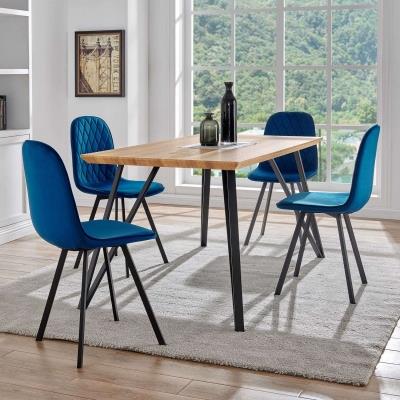 Ensemble table à manger + 4 chaises design en tissu bleu