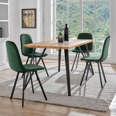 Ensemble table à manger + 4 chaises design en tissu vert