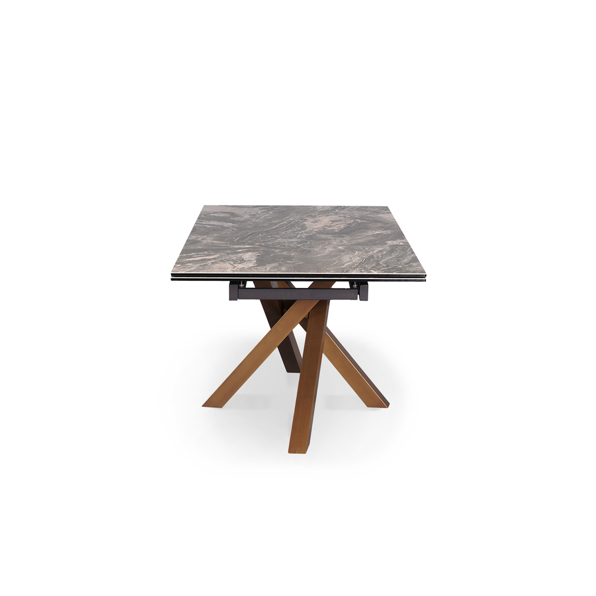 Table à manger rectangulaire extensible effet marbre gris pieds en métal doré