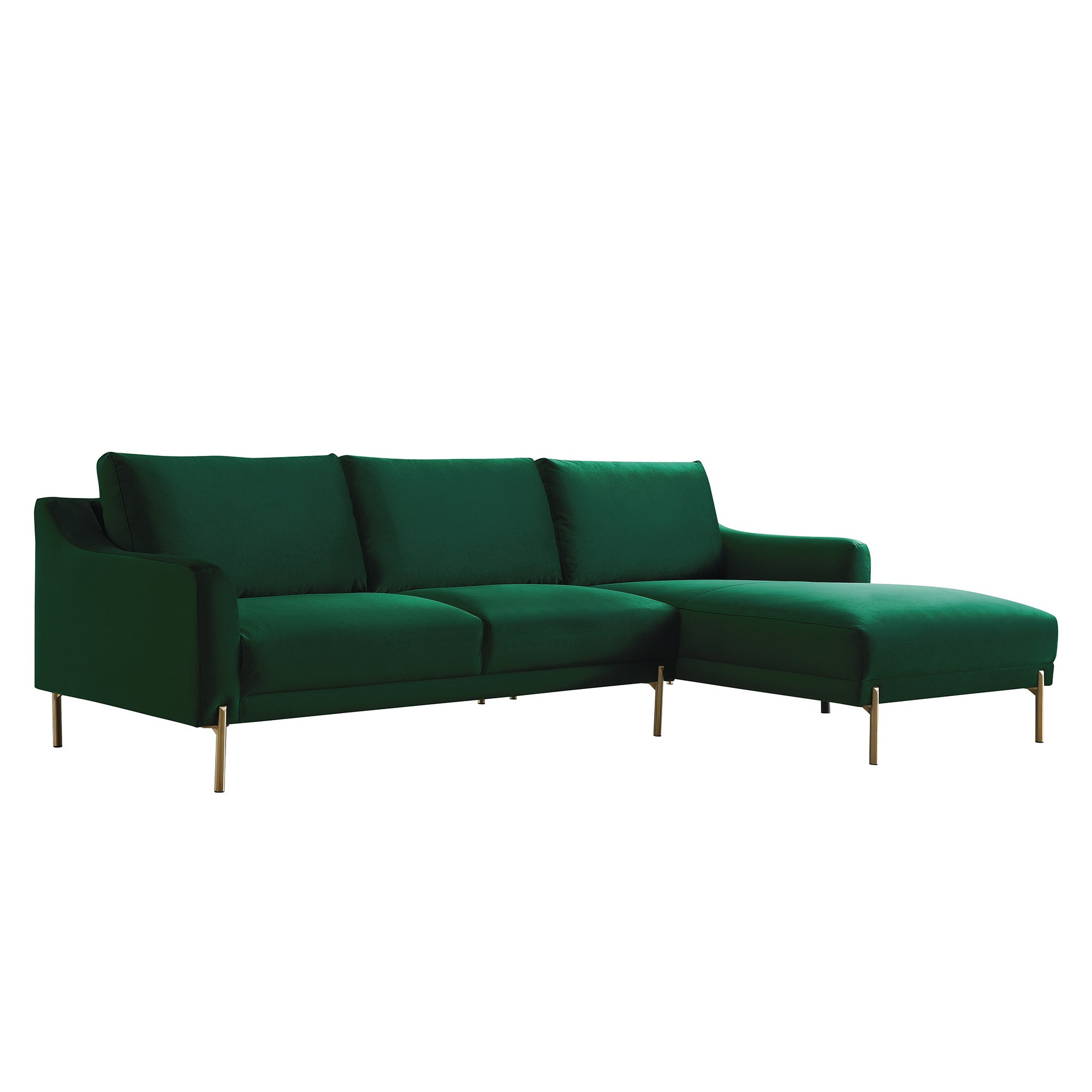 Canapé d'angle avec méridienne en velours vert - Angle droit