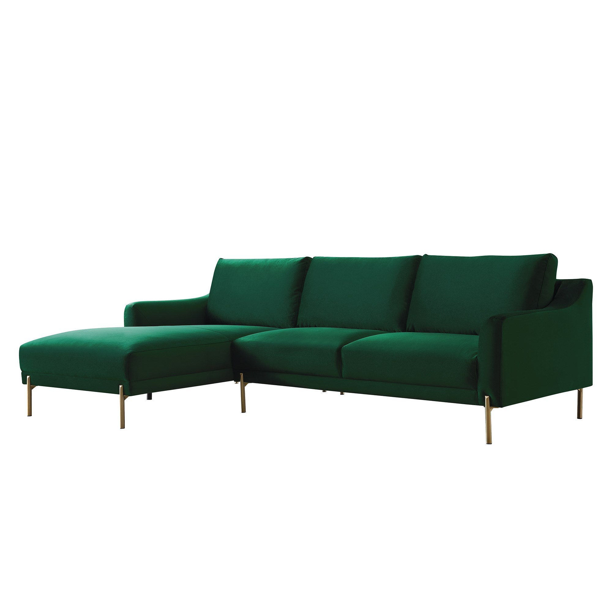Canapé d'angle avec méridienne en velours vert - Angle gauche