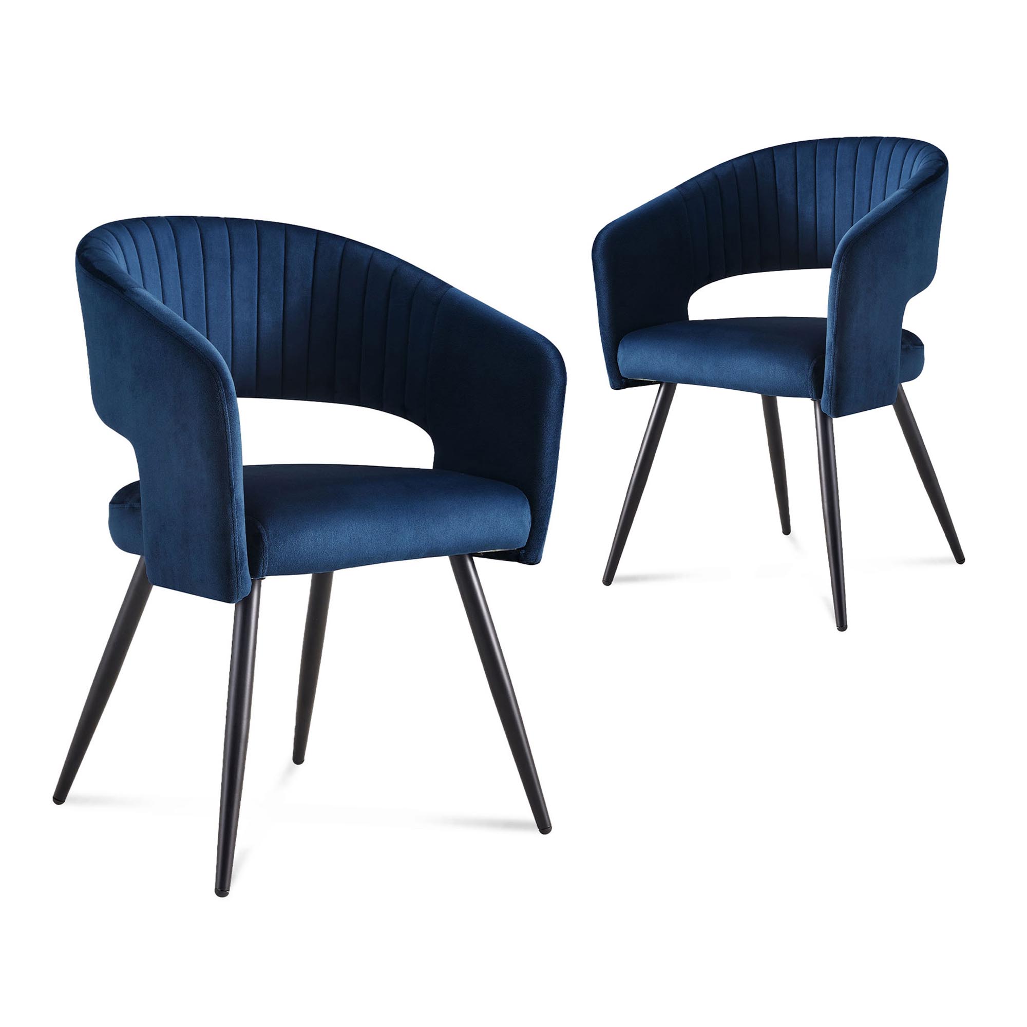 Lot de 2 chaises design en velours bleu pieds en métal noir