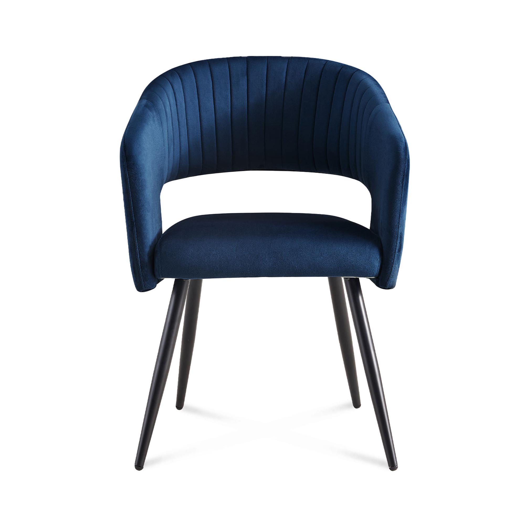 Lot de 2 chaises design en velours bleu pieds en métal noir