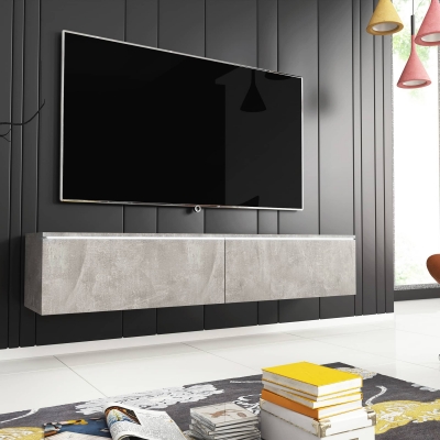 Meuble TV contemporain gris béton avec LED 2 portes - 140 cm