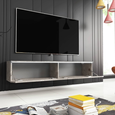 Meuble TV contemporain gris béton avec LED 2 portes - 140 cm