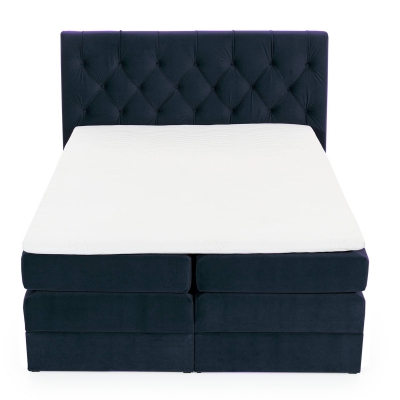 Lit boxspring 140x200 avec coffre de rangement en velours bleu foncé MATEO