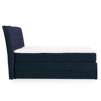 Lit boxspring 140x200 avec coffre de rangement en velours bleu foncé MATEO