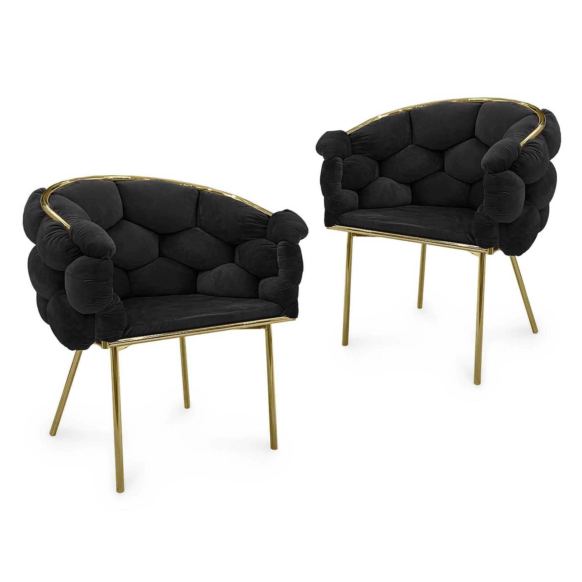 Lot de 2 chaises design en velours noir et pieds dorés