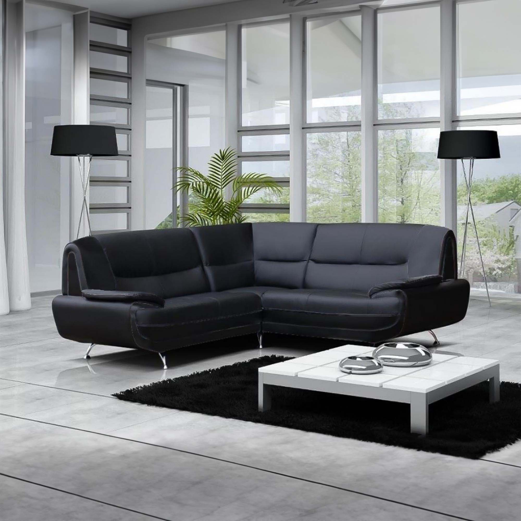 Canapé d'angle design en simili cuir noir
