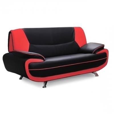 Canapé design 2 places en simili cuir noir et rouge