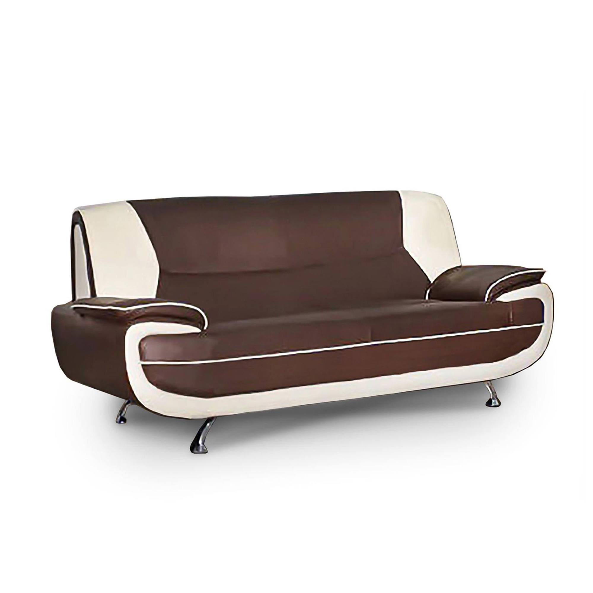 Canapé design 3 places en simili cuir marron et blanc
