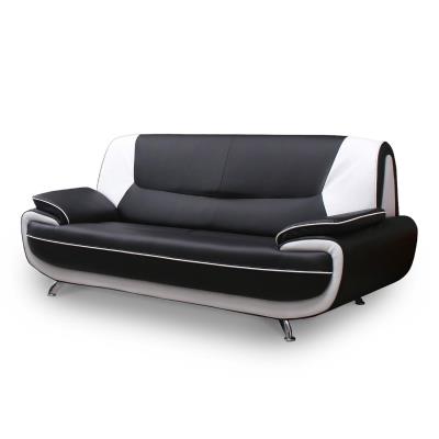 Canapé design 3 places en simili cuir noir et blanc