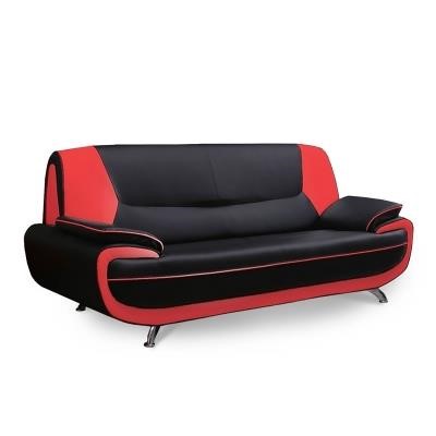 Canapé design 3 places en simili cuir noir et rouge
