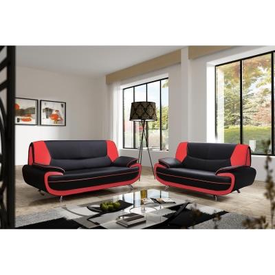 Ensemble canapé design en simili cuir noir et rouge