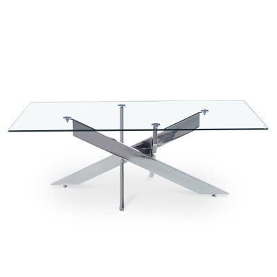 Table basse design rectangulaire en verre pieds argentés