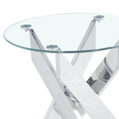 Table basse ronde design en verre pieds argentés