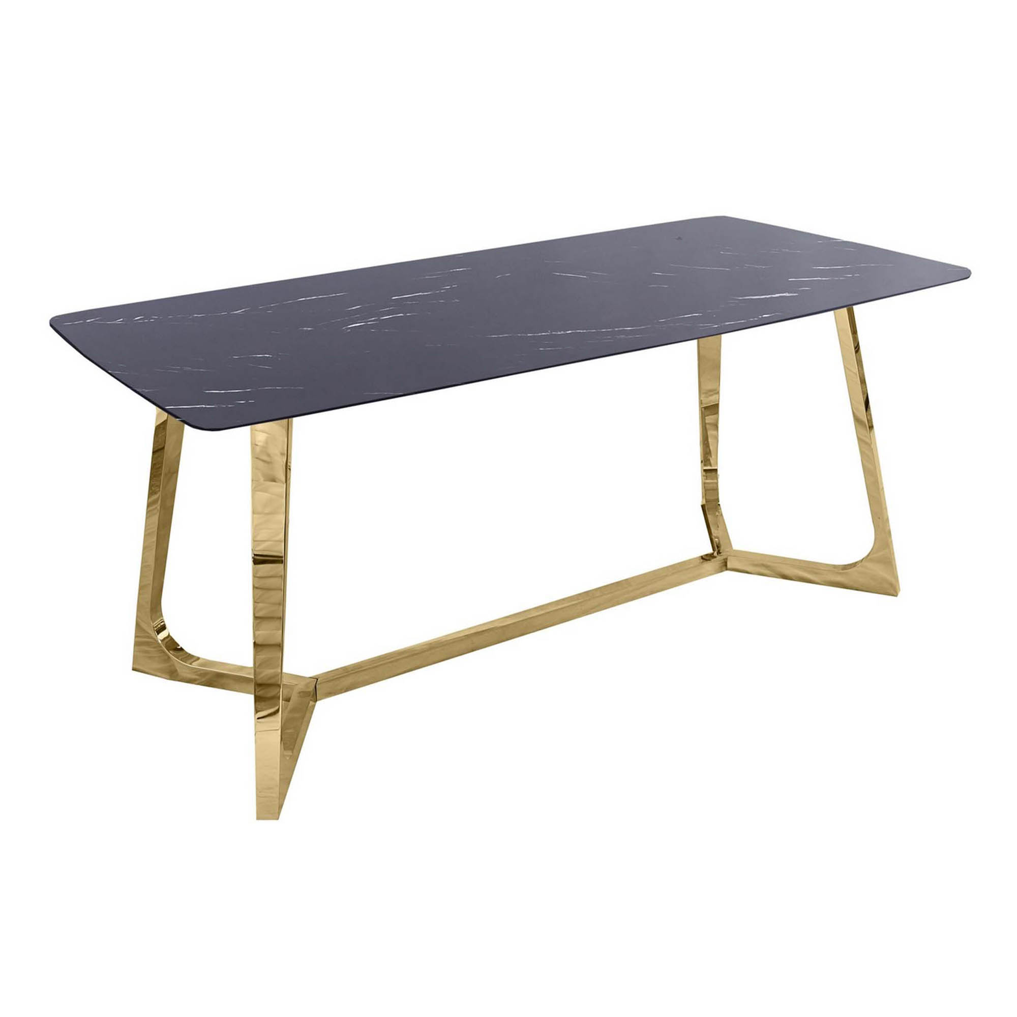 Table à manger rectangulaire design effet marbre noir et doré