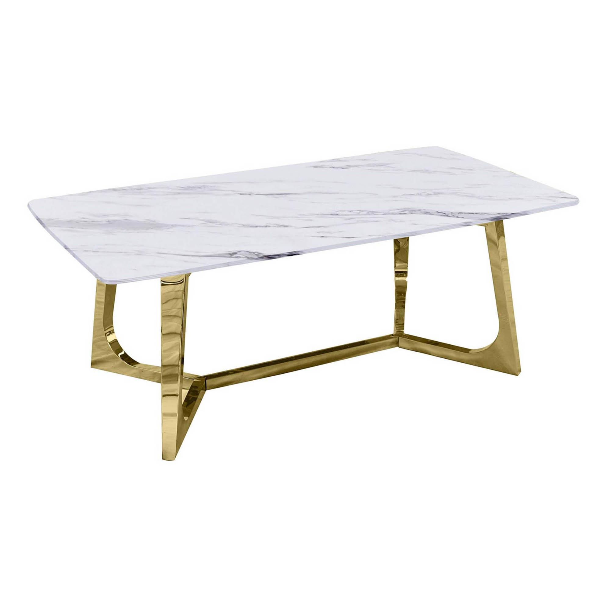 OPERA - Table basse rectangulaire design effet marbre blanc et doré