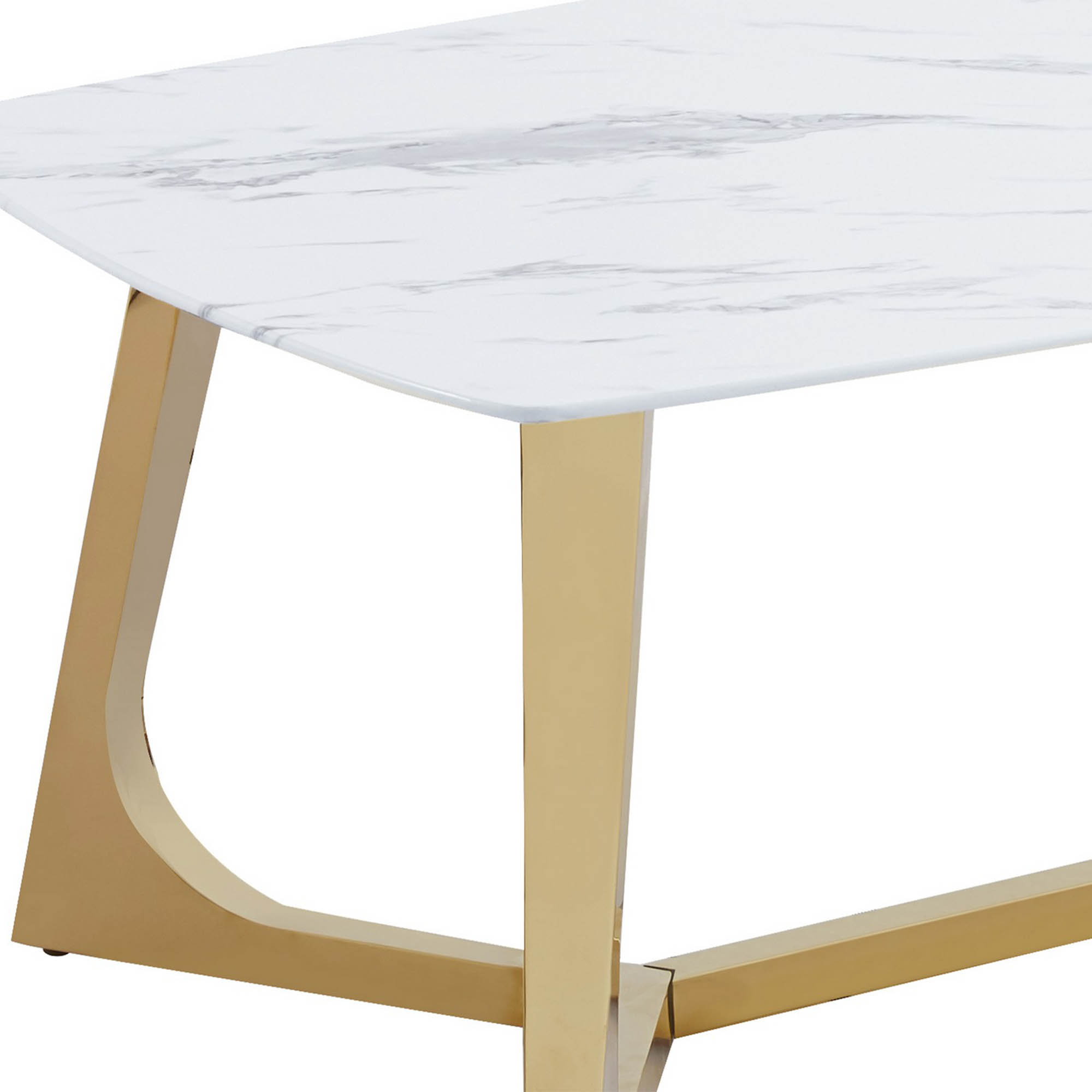 OPERA - Table basse rectangulaire design effet marbre blanc et doré