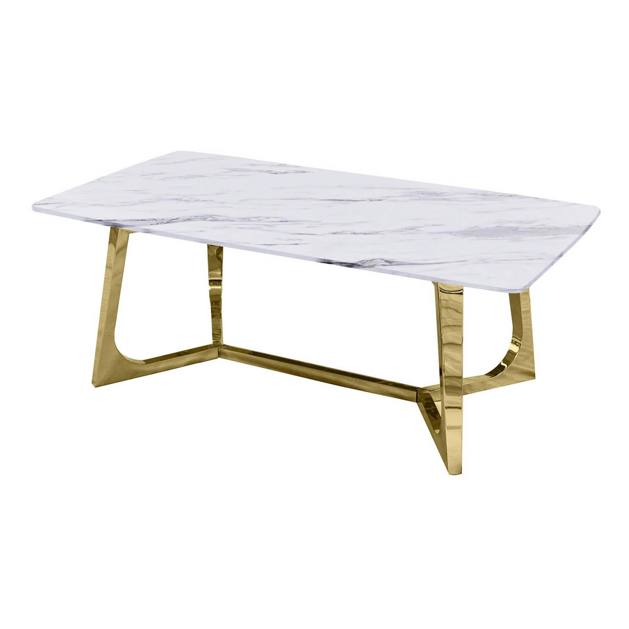 Table basse rectangulaire design effet marbre blanc et doré