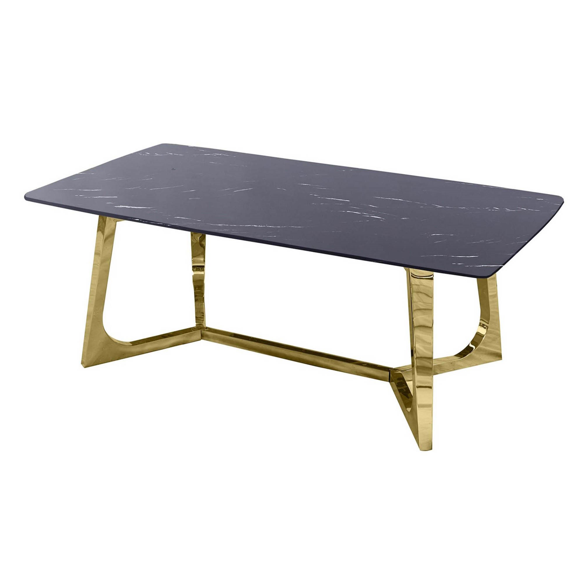 Table basse rectangulaire design effet marbre noir et doré