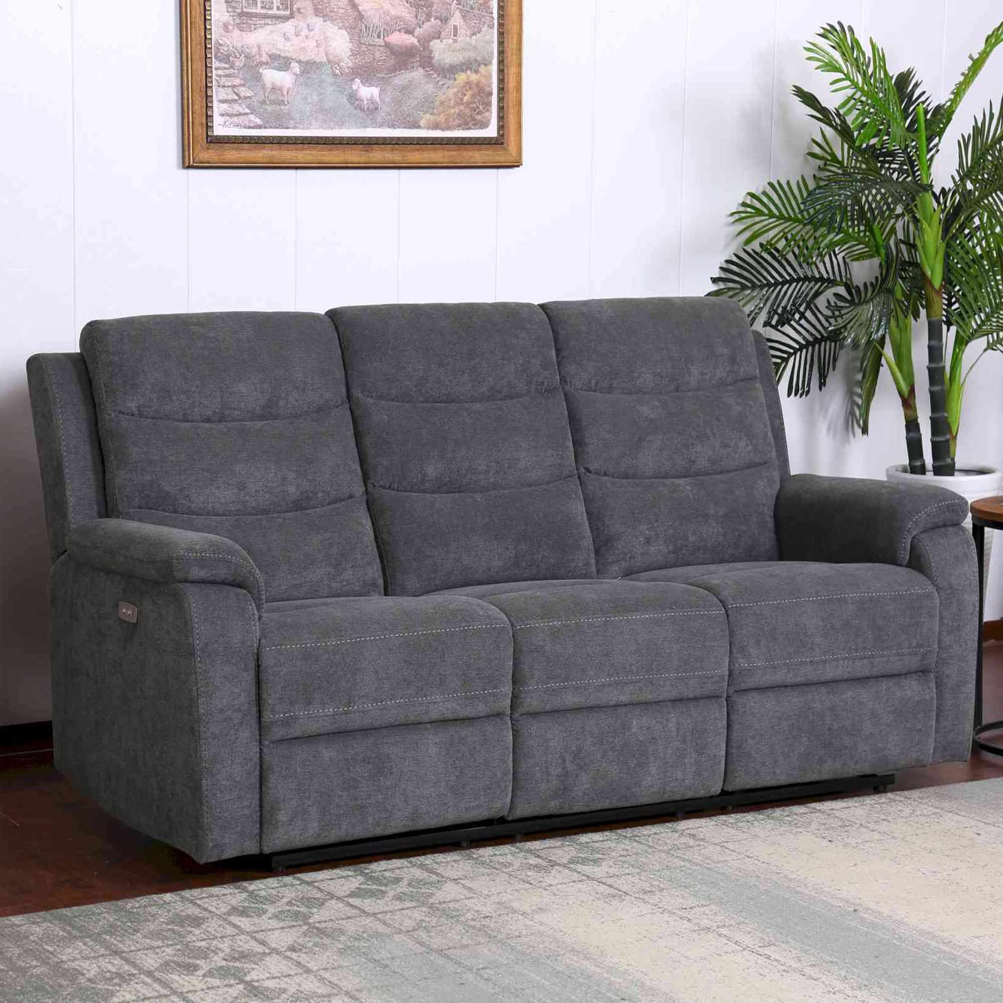 Canapé 3 places relax électrique en tissu gris foncé