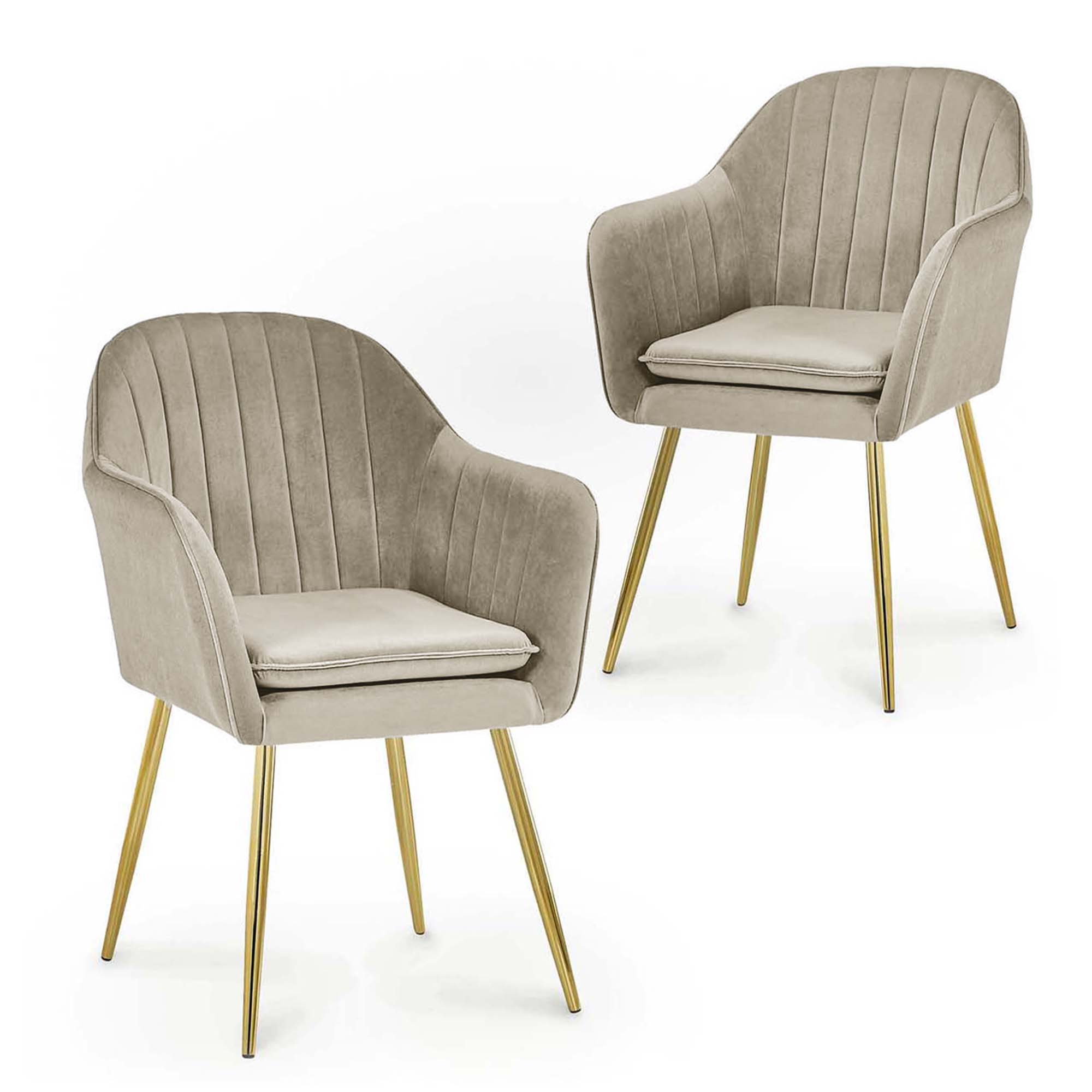 Lot de 2 chaises design avec accoudoirs en velours beige
