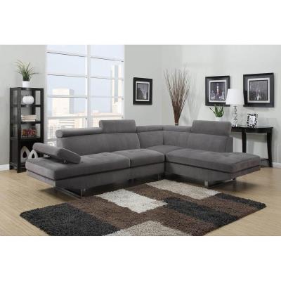 Canapé d'angle droit design en tissu gris avec têtières ajustables