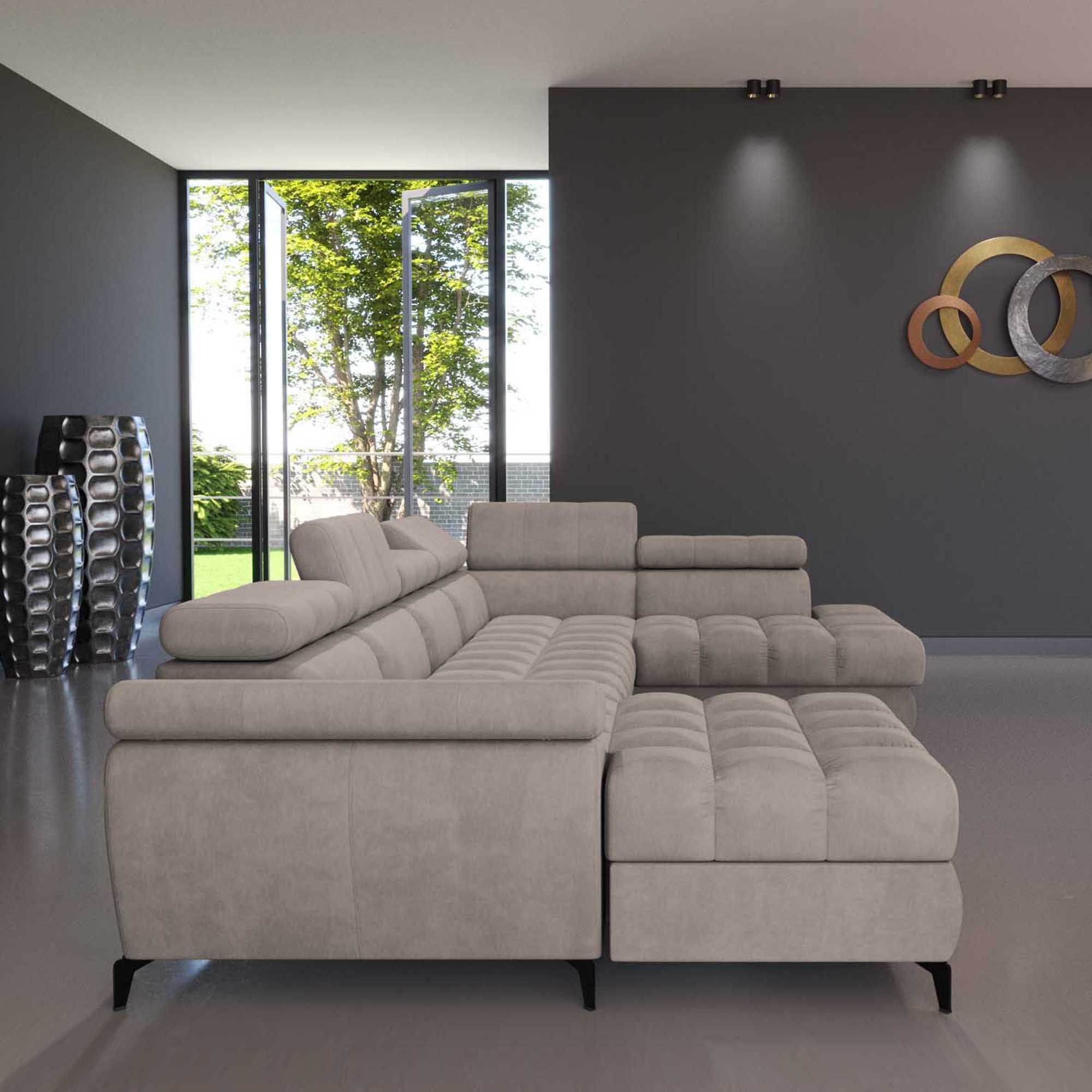 Canapé d'angle convertible Boldie en velours taupe