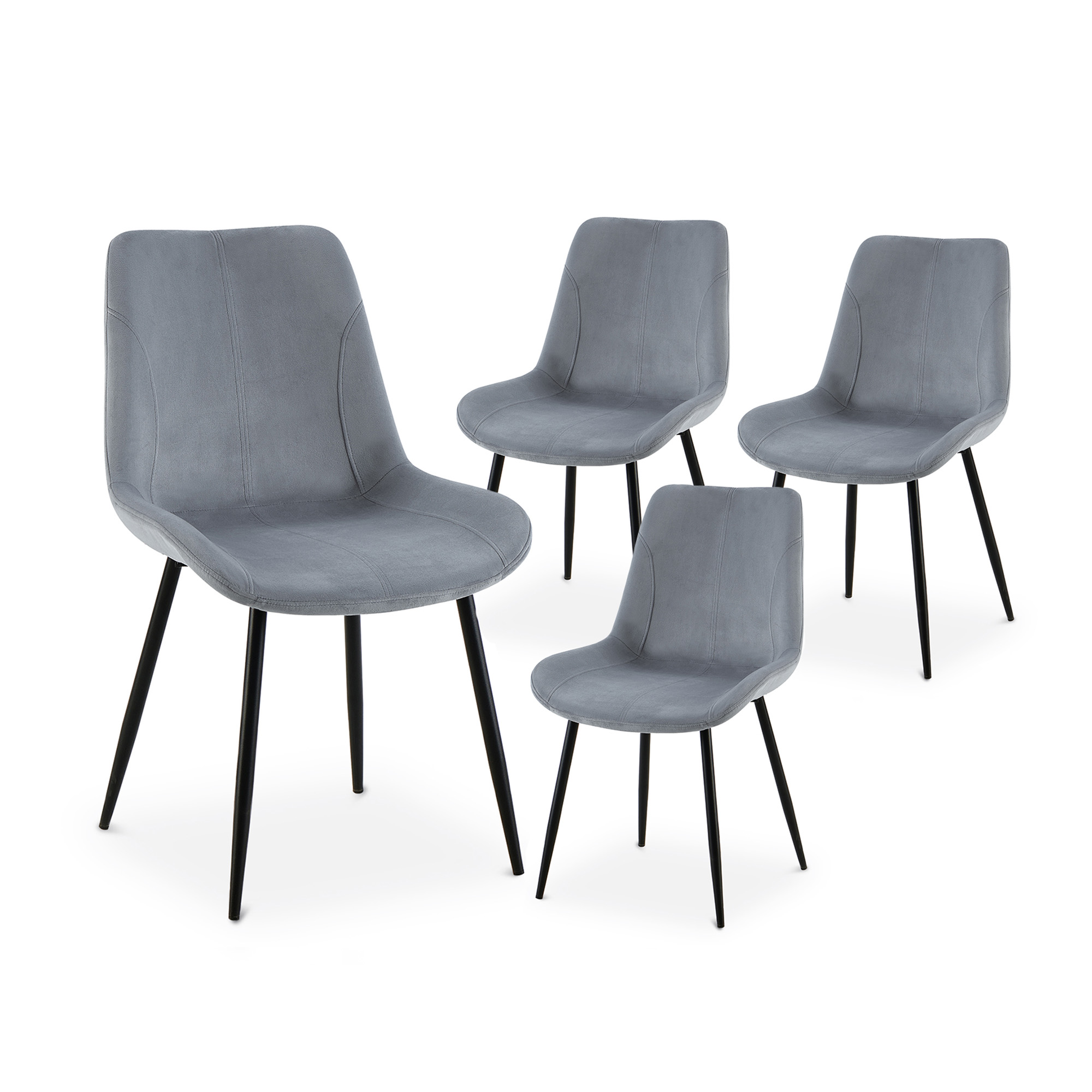 Lot de 4 chaises en velours gris pieds en métal noir