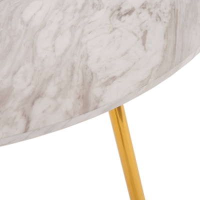 SHENA - Table à manger ronde design aspect marbre blanc et doré