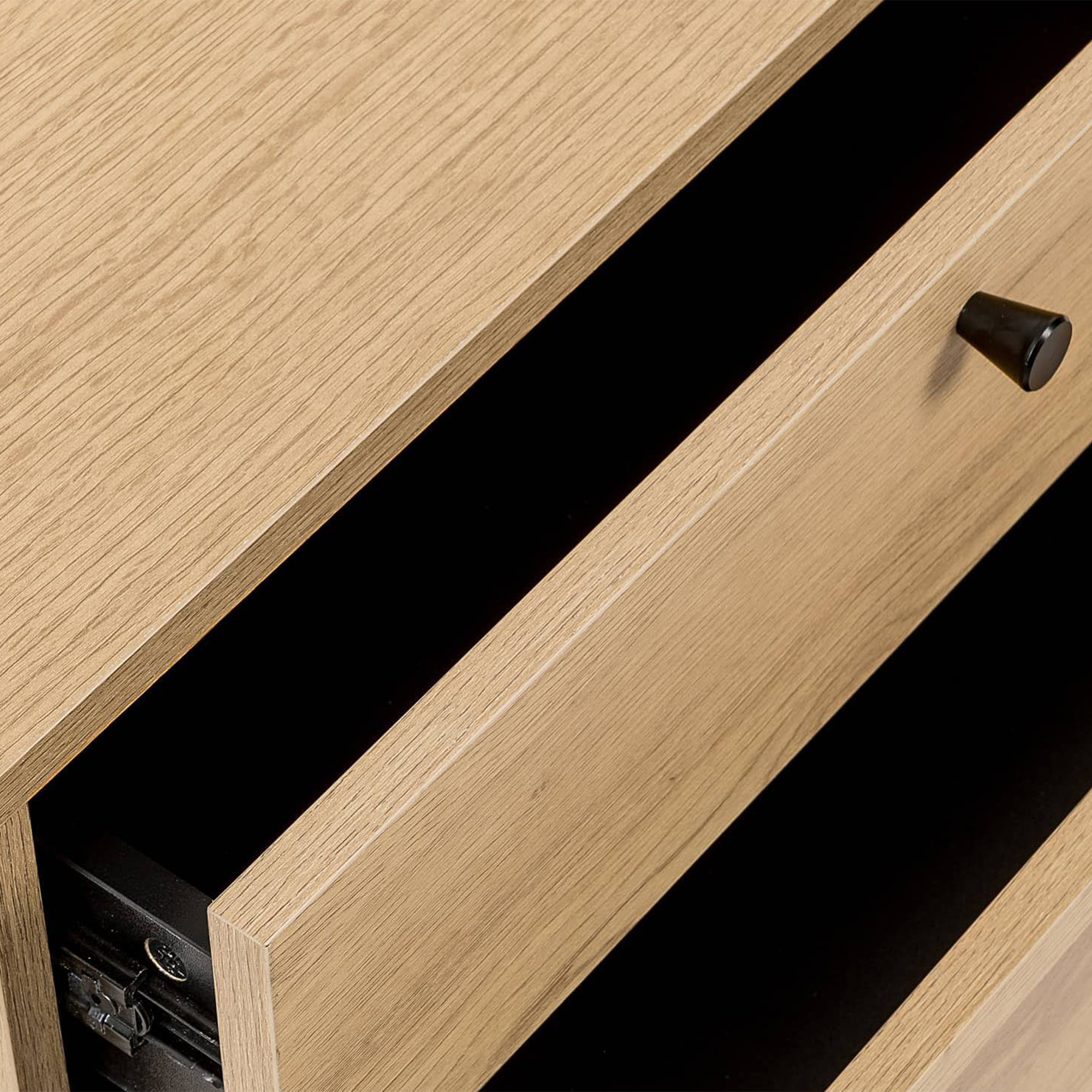 Meuble TV 1 porte 2 tiroirs en bois clair et métal noir