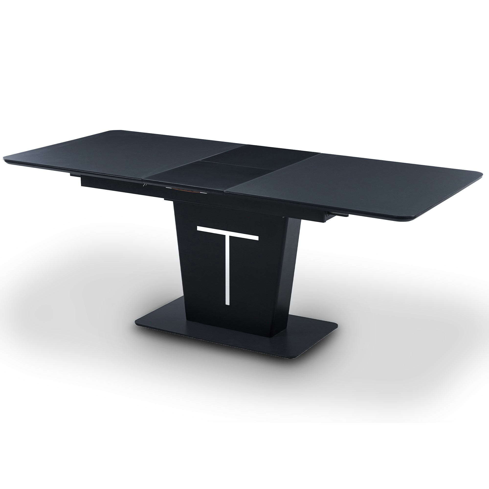 Table à manger rectangulaire extensible en verre trempé noir