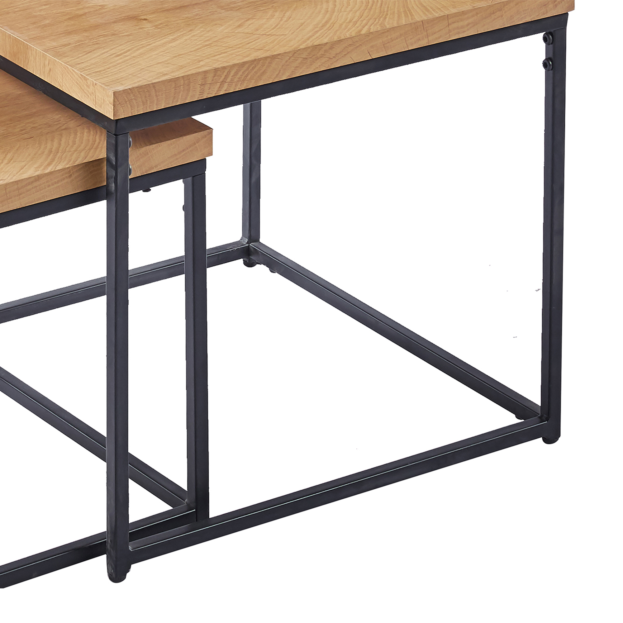 Lot de 2 tables basses gigognes carré en bois et métal noir